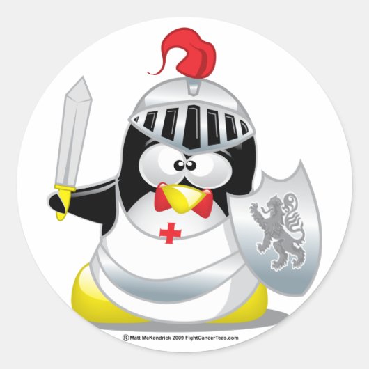 Medieval Knight Penguin Ronde Sticker (Voorkant)