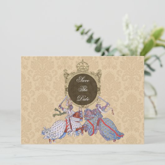 Medieval Knight Save the Date Cards (Staand voorkant)