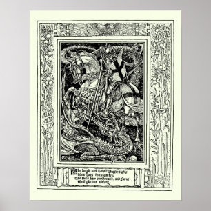  Medieval Knight Slay Dragon door W. Crane Poster