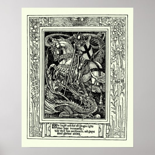 Medieval Knight Slay Dragon door W. Crane Poster (Voorkant)