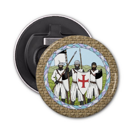 Medieval Knight Templar Button Flesopener (Voorkant)
