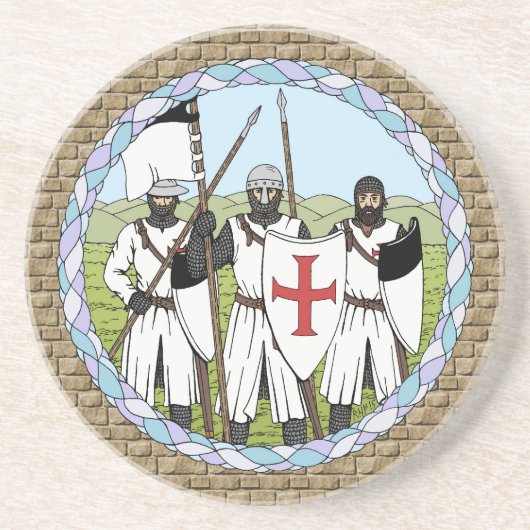 Medieval Knight Templar Zandsteen Onderzetter (Voorkant)