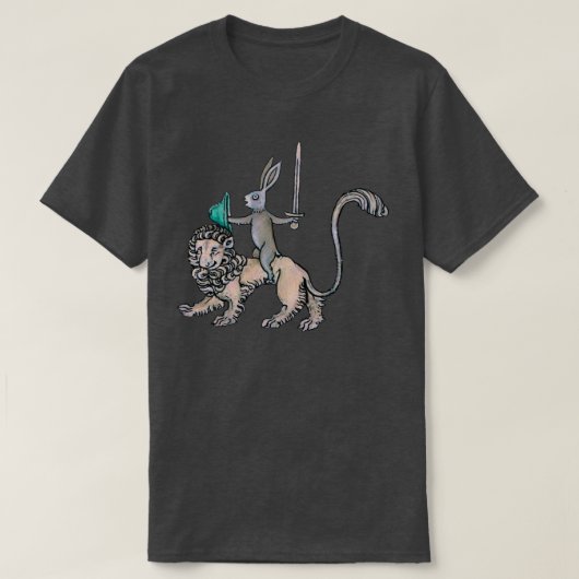 Medieval konijn rijdt een leeuw omdat hij t-shirt (Design voorkant)