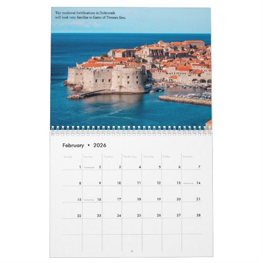 Medieval Kroatische ouderplaatsen in het Adriatisc Kalender (Feb 2026)