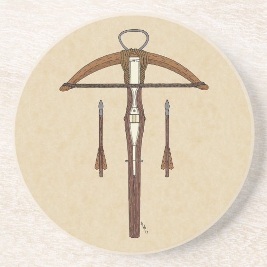 Medieval Krossbow met bouten Zandsteen Onderzetter (Voorkant)
