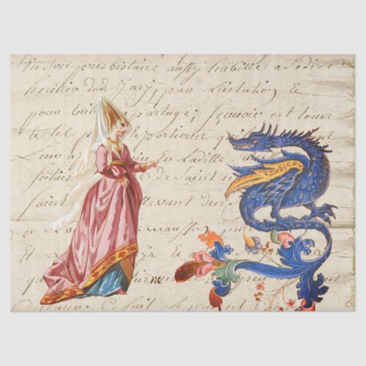 Medieval Lady en Dragon Tissuepapier (Voorkant)