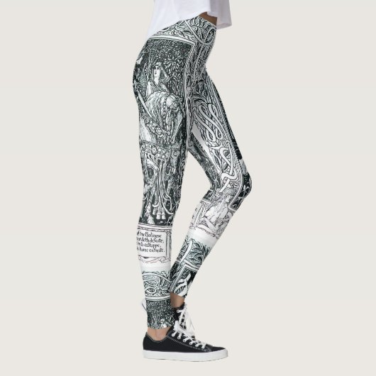 Medieval Lady en Knight Horseback Black White Leggings (Rechts)