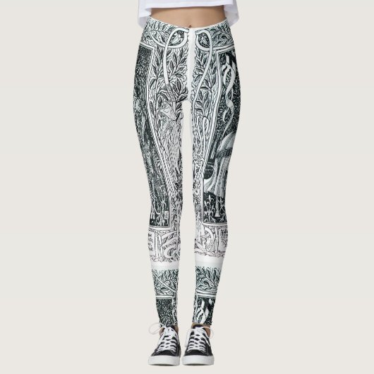 Medieval Lady en Knight Horseback Black White Leggings (Voorkant)