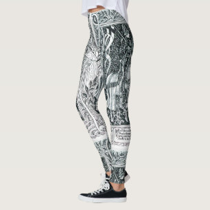 Medieval Lady en Knight Horseback Black White Leggings