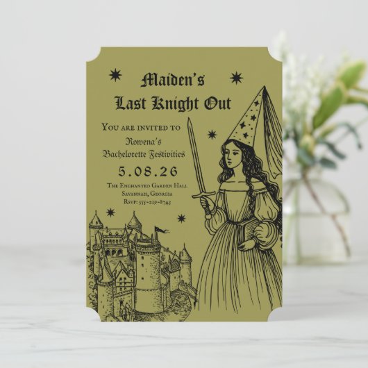 Medieval “Last Knight Out” Bachelorette Kaart (Staand voorkant)