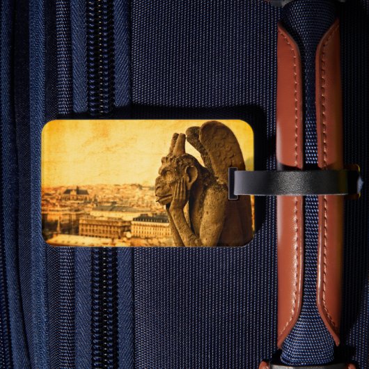 Medieval Le Stryge Gargoyle in Notre Dame, Parijs Bagagelabel (Achterkant Insitu 2)