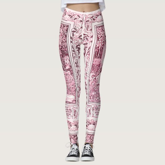 MEDIEVAL LEGENDS Lady en Knight, Roze witte Floral Leggings (Voorkant)