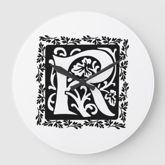 Medieval letter R Monogram zwart en wit Grote Klok (Voorkant)