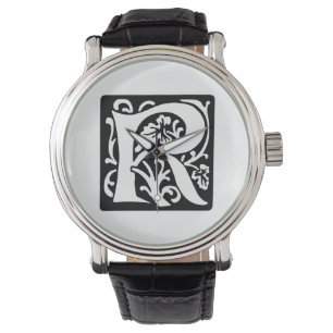 Medieval letter R Monogram zwart en wit Horloge