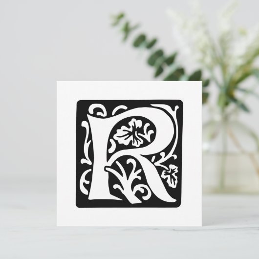 Medieval letter R Monogram zwart en wit Kaart (Staand voorkant)