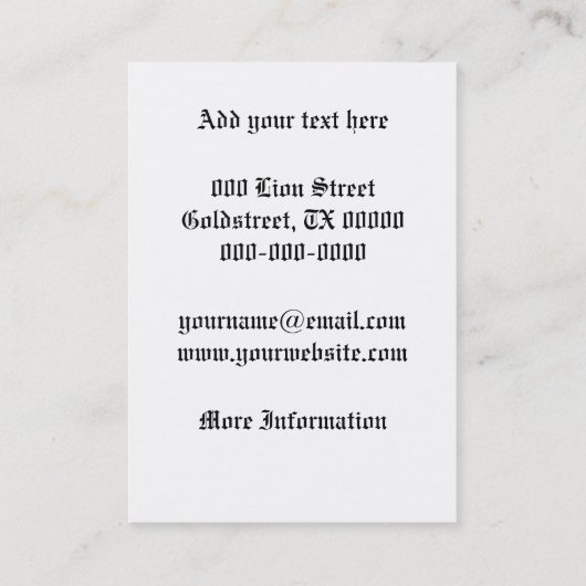 Medieval Lion Black Visitekaartje (Achterkant)