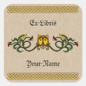 Medieval lion Design Bookplaat Vierkante Sticker (Voorkant)