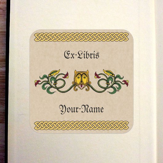 Medieval lion Design Bookplaat Vierkante Sticker