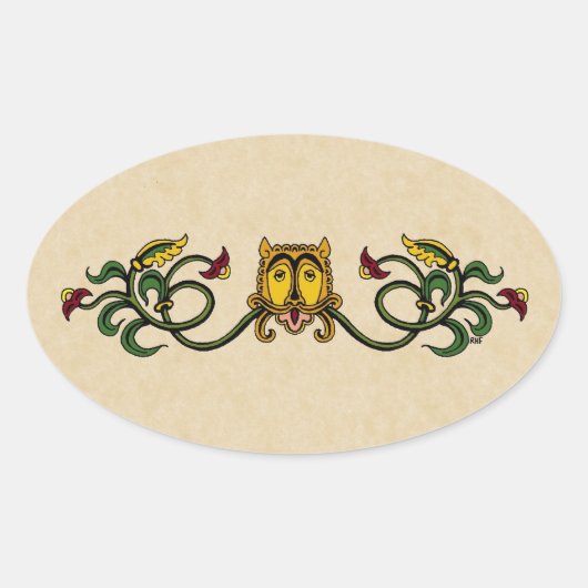 Medieval Lion Design Ovale Sticker (Voorkant)