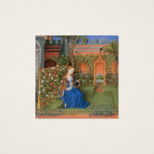 Medieval maiden in de tuin van het kasteel roos vierkante visitekaartjes