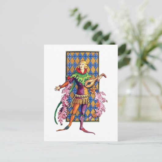 Medieval Mainstrel en Lute Briefkaart (Staand voorkant)