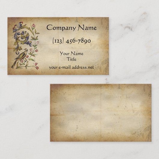 Medieval Manuscript Floral Bird Visitekaartje (Voorkant / Achterkant)