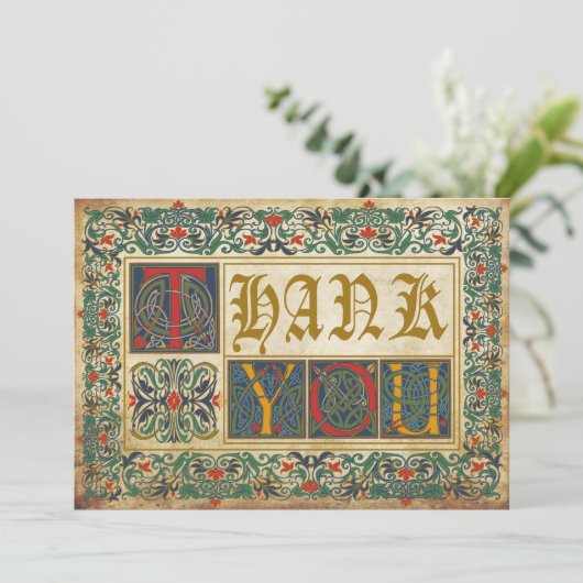 Medieval Manuscript Gothic Dank u Bedankkaart (Staand voorkant)
