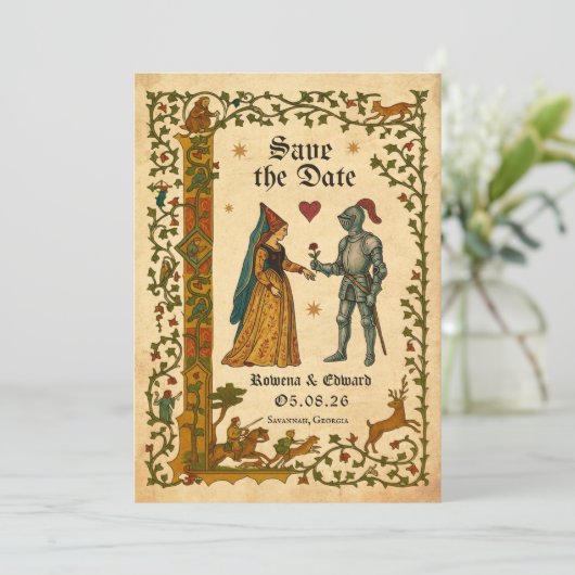 Medieval Manuscript Save the date Kaart (Staand voorkant)