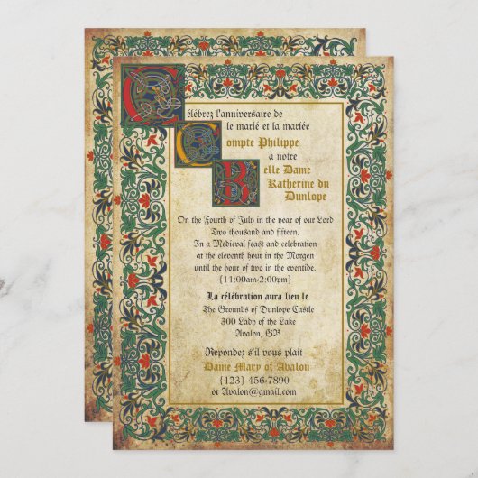 Medieval Manuscript Weddenschap Kaart (Voorkant / Achterkant)