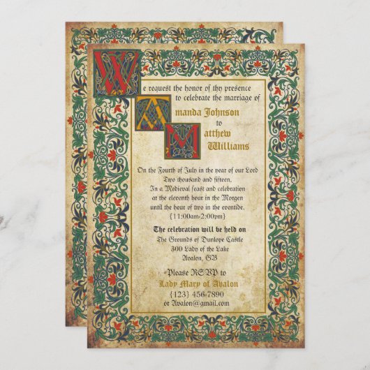 Medieval Manuscript Weddenschap Kaart (Voorkant / Achterkant)