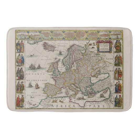 Medieval Map of Europe (door Willem Blaeu) Badmat (Voorkant)