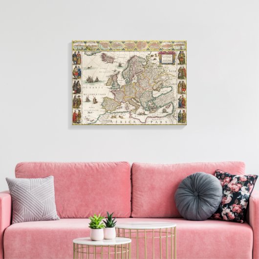 Medieval Map of Europe (door Willem Blaeu) Canvas Afdruk (Insitu (Woonkamer))