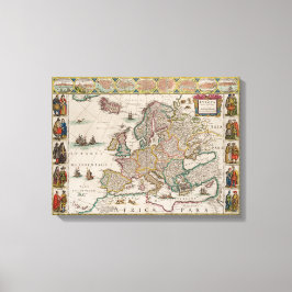 Medieval Map of Europe (door Willem Blaeu) Canvas Afdruk