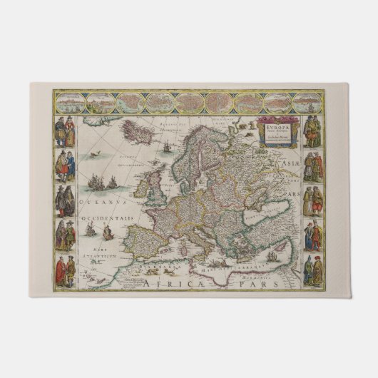 Medieval Map of Europe (door Willem Blaeu) Deurmat (Voorkant)