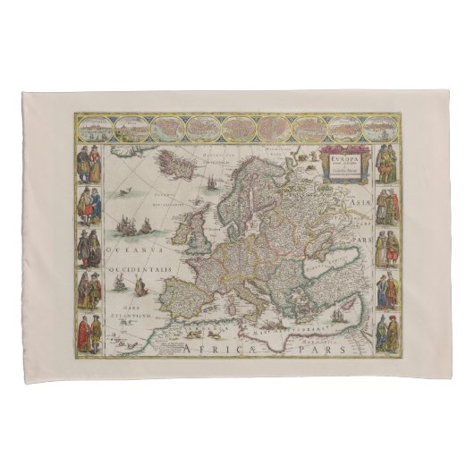 Medieval Map of Europe (door Willem Blaeu) Kussensloop (Voorkant-Rechts)