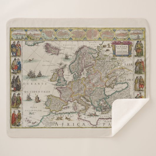 Medieval Map of Europe (door Willem Blaeu) Sherpa Deken (Voorkant (horizontaal))