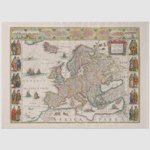 Medieval Map of Europe (door Willem Blaeu) Tissuepapier