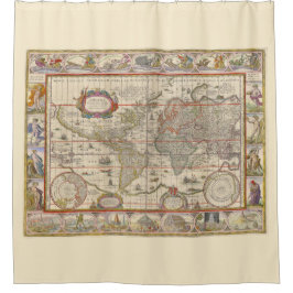 Medieval Map of the World (door Willem Blaeu) Douchegordijn