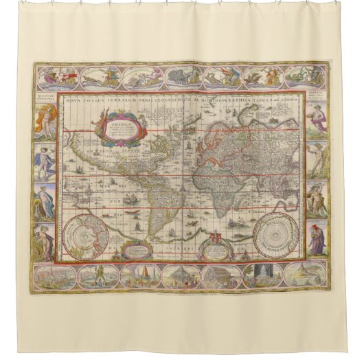 Medieval Map of the World (door Willem Blaeu) Douchegordijn (Voorkant)