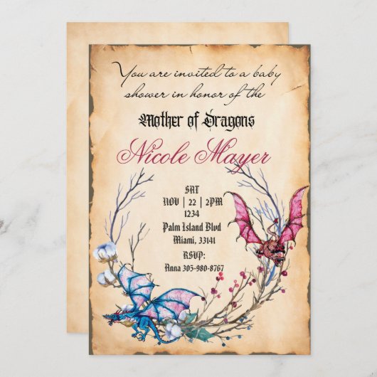 Medieval Moeder Baby shower Uitnodiging (Voorkant / Achterkant)