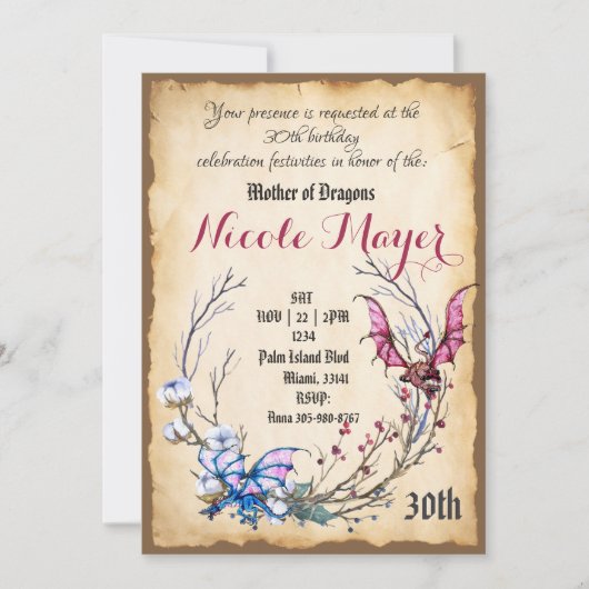 Medieval moeder van Dragon 30th Birthday Invitatio Kaart (Voorkant)
