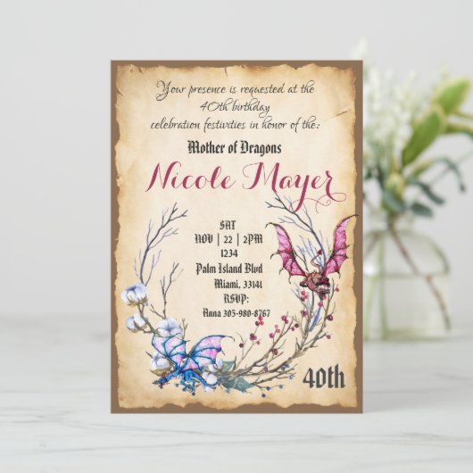 Medieval moeder van Dragon 40th Birthday Invitatio Kaart (Staand voorkant)
