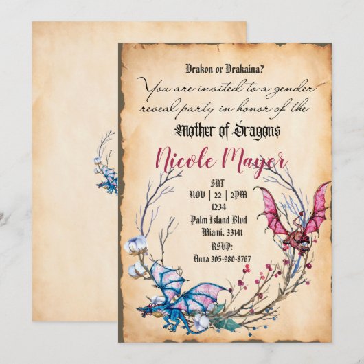 Medieval Moeder van Dragons Genderonderzoek Uitnod Kaart (Voorkant / Achterkant)