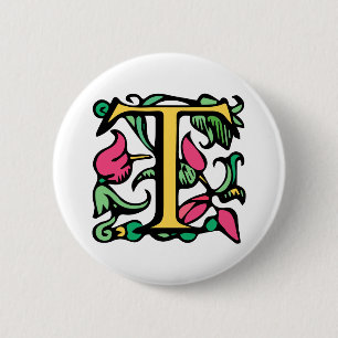 Medieval Monogram Letter T Ronde Button 5,7 Cm