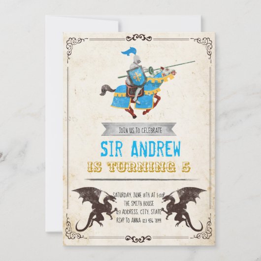 Medieval-nacht en dragon-verjaardagsfeest kaart (Voorkant)