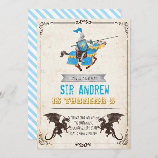 Medieval-nacht en dragon-verjaardagsfeest kaart (Voorkant / Achterkant)