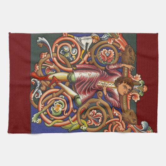 Medieval Nobelman Colorful Illumined Manuscript Theedoek (Horizontaal)