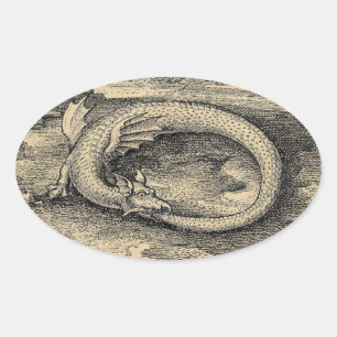 Medieval Ouroboros Dragon Ovale Sticker
