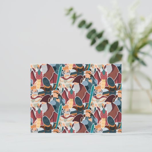 Medieval Pattern Knachten & Dragons Cute Summer Briefkaart (Staand voorkant)