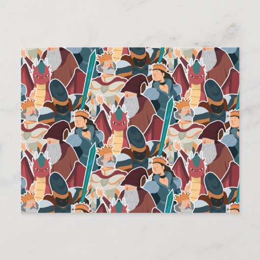 Medieval Pattern Knachten & Dragons Cute Summer Briefkaart (Voorkant)